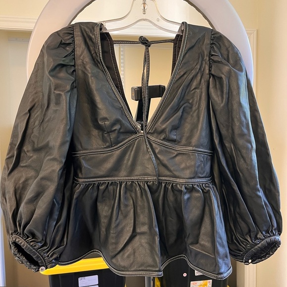 STAUD Black Faux Leather Luna Top - Picture 11 of 15